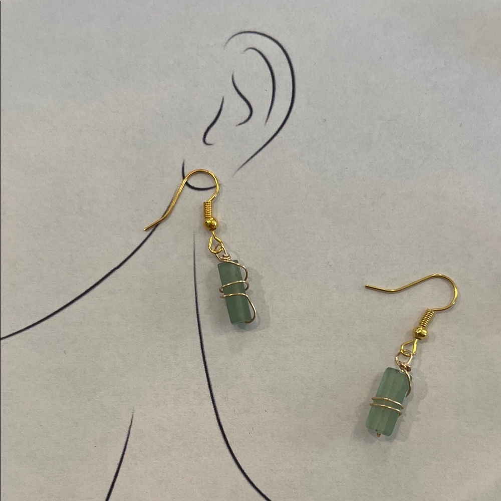 Elegant Gold and Green Wire-Wrapped Peace and Harmony Earrings